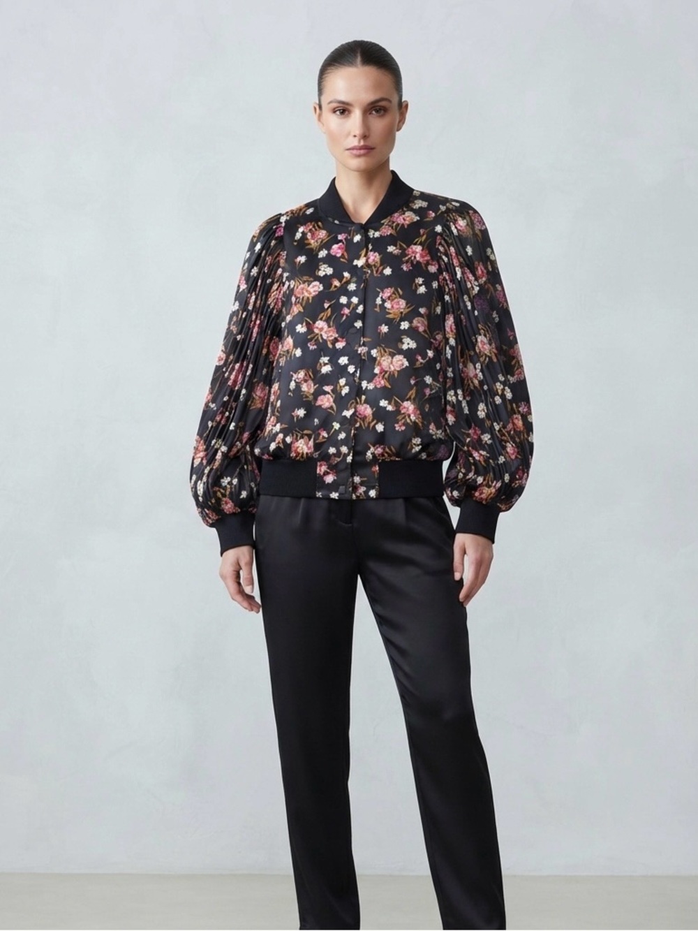 A.L.C. Silk Floral Bomber Jacket women’s size Medium- Statement Sleeves